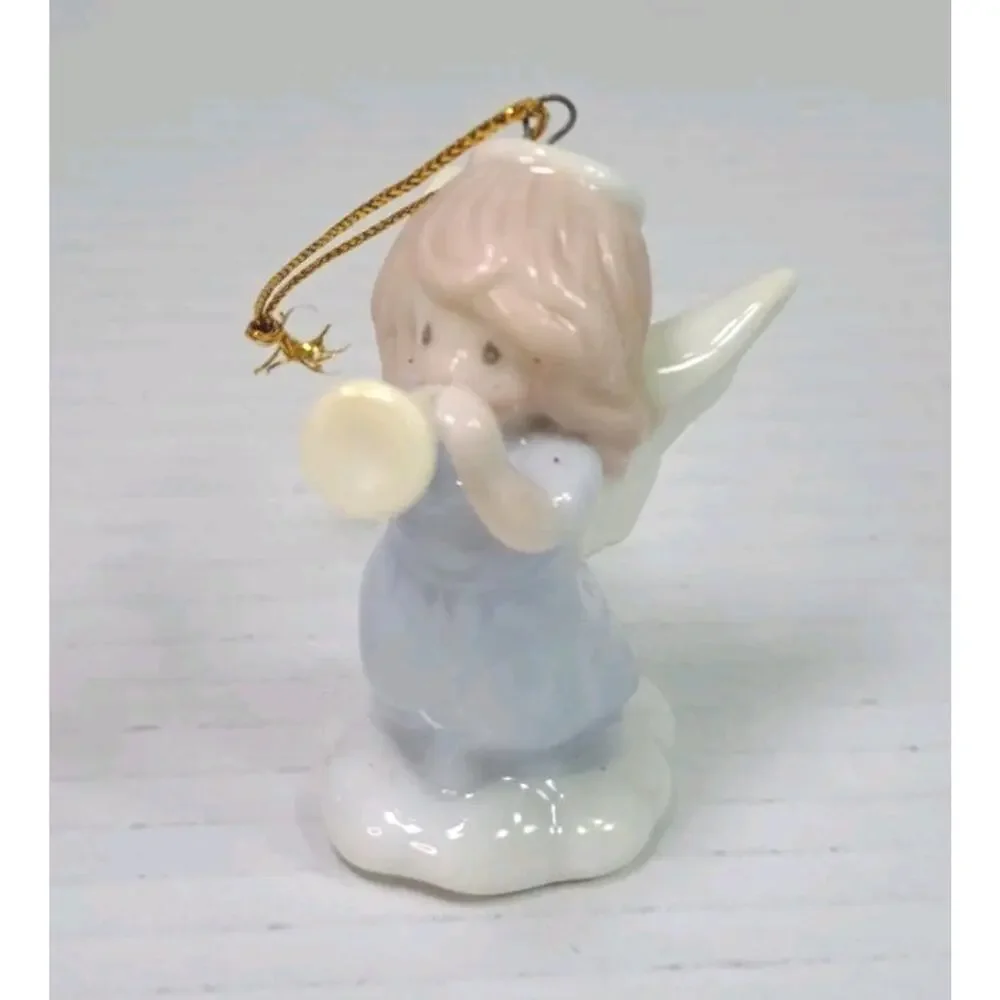 Precious Moments Nativity Holy Family 1997 & Angel Horn Girl Ornament Lot Enesco